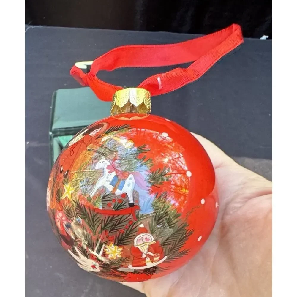 La Bien Christmas Ornament Decorated Christmas Tree Hand Painted Velvet Box -C18